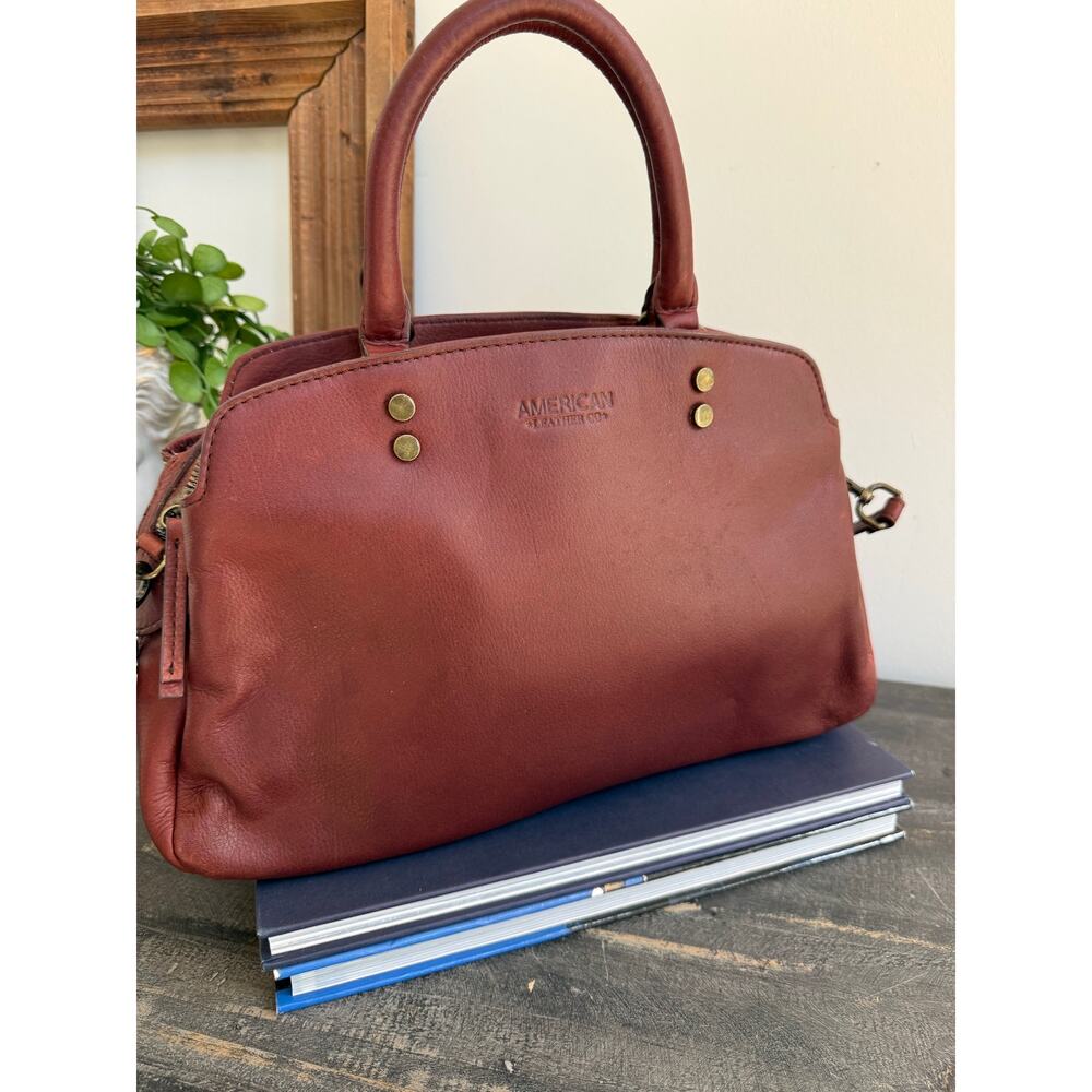 American Leather Co Burgundy Leather Satchel Crossbody Bag - Picture 3 of 14